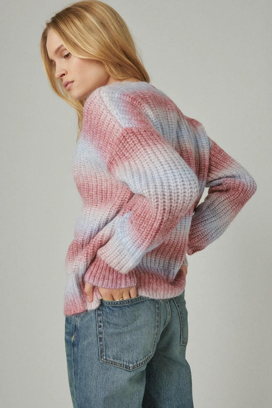Lucky Brand Ombre Cardigan Blue and Pink Y2K button up Combo Large A010382